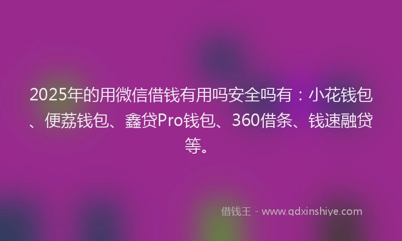 2025年的用微信借钱有用吗安全吗有：小花钱包、便荔钱包、鑫贷Pro钱包、360借条、钱速融贷等。