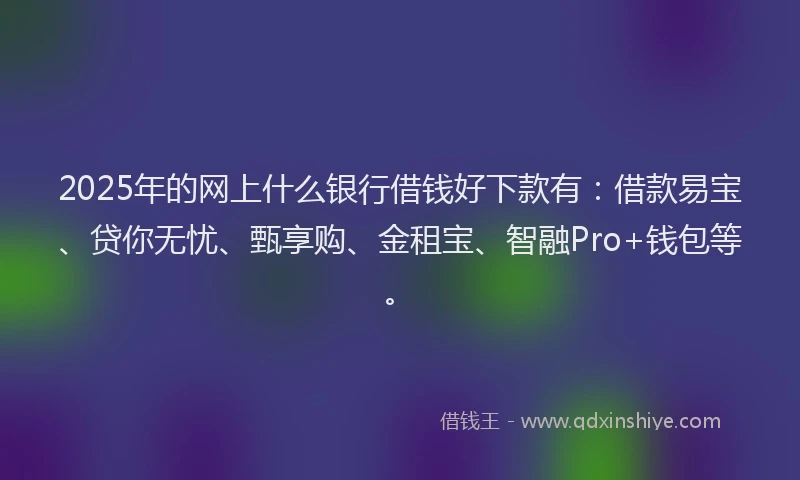 2025年的网上什么银行借钱好下款有：借款易宝、贷你无忧、甄享购、金租宝、智融Pro+钱包等。