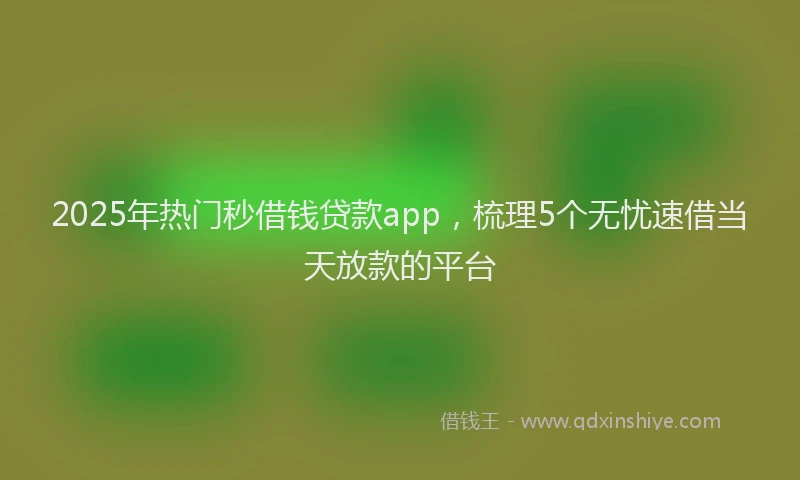 2025年热门秒借钱贷款app，梳理5个无忧速借当天放款的平台