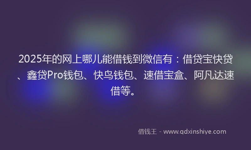 2025年的网上哪儿能借钱到微信有：借贷宝快贷、鑫贷Pro钱包、快鸟钱包、速借宝盒、阿凡达速借等。