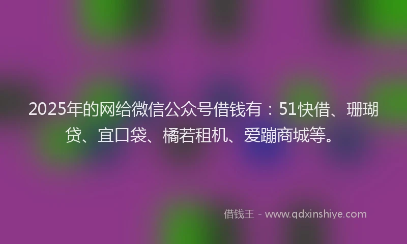 2025年的网给微信公众号借钱有:51快借、珊瑚贷、宜口袋、橘若租机、爱蹦商城等。