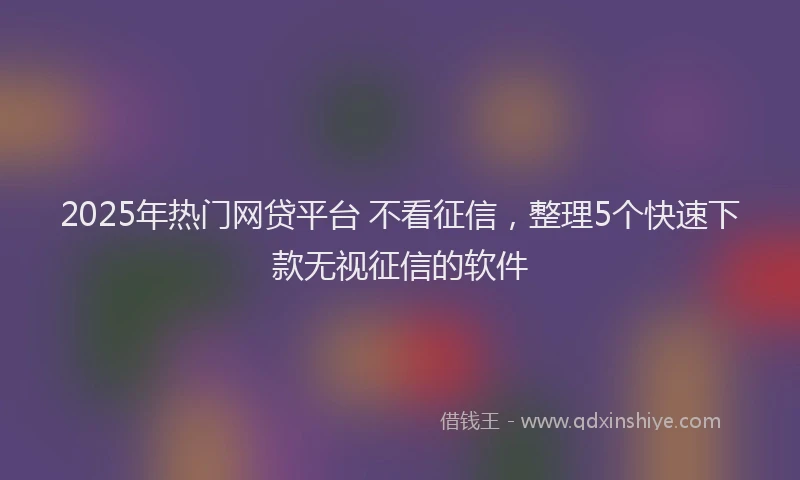 2025年热门网贷平台 不看征信,整理5个快速下款无视征信的软件