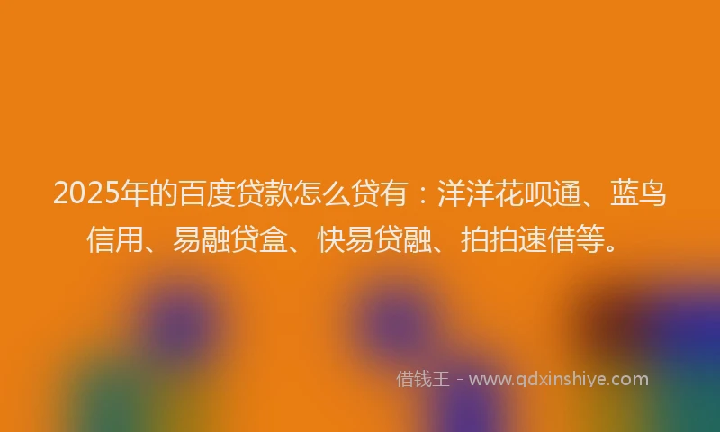2025年的百度贷款怎么贷有：洋洋花呗通、蓝鸟信用、易融贷盒、快易贷融、拍拍速借等。
