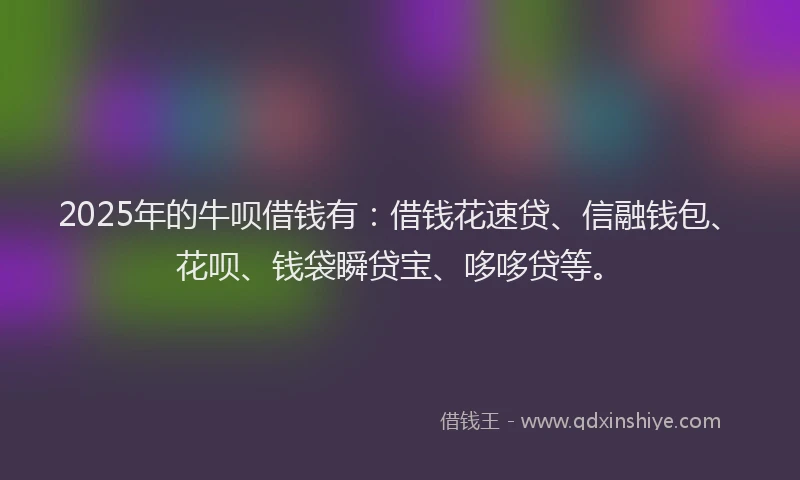 2025年的牛呗借钱有：借钱花速贷、信融钱包、花呗、钱袋瞬贷宝、哆哆贷等。