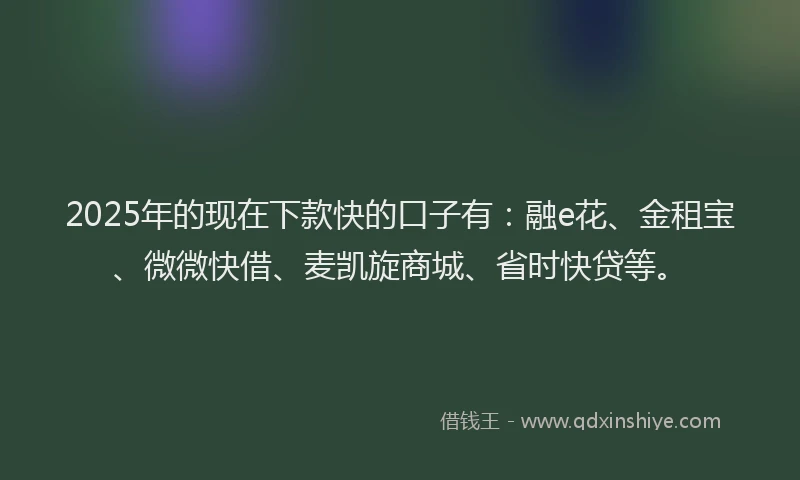 2025年的现在下款快的口子有:融e花、金租宝、微微快借、麦凯旋商城、省时快贷等。