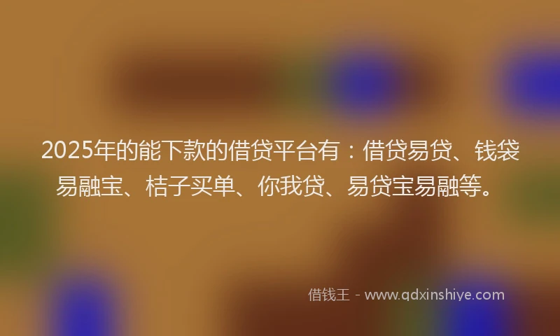 2025年的能下款的借贷平台有：借贷易贷、钱袋易融宝、桔子买单、你我贷、易贷宝易融等。