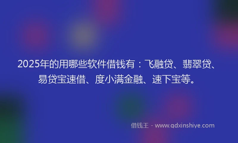 2025年的用哪些软件借钱有：飞融贷、翡翠贷、易贷宝速借、度小满金融、速下宝等。