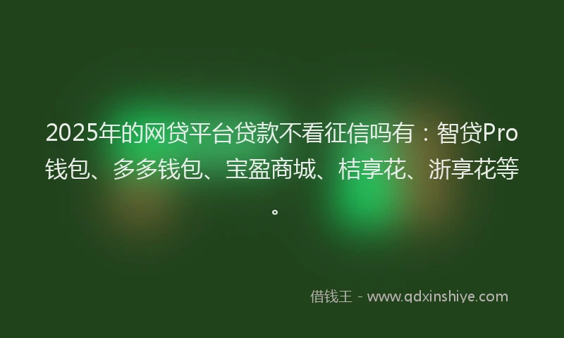2025年的网贷平台贷款不看征信吗有:智贷Pro钱包、多多钱包、宝盈商城、桔享花、浙享花等。