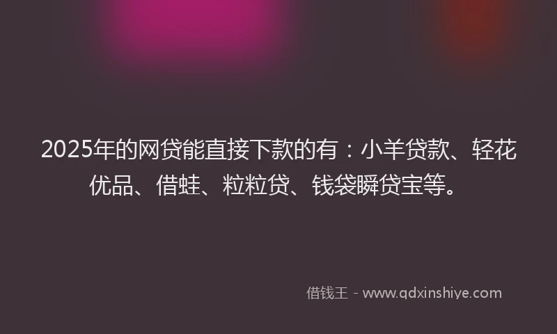 2025年的网贷能直接下款的有：小羊贷款、轻花优品、借蛙、粒粒贷、钱袋瞬贷宝等。