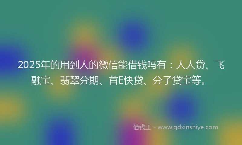2025年的用到人的微信能借钱吗有：人人贷、飞融宝、翡翠分期、首E快贷、分子贷宝等。