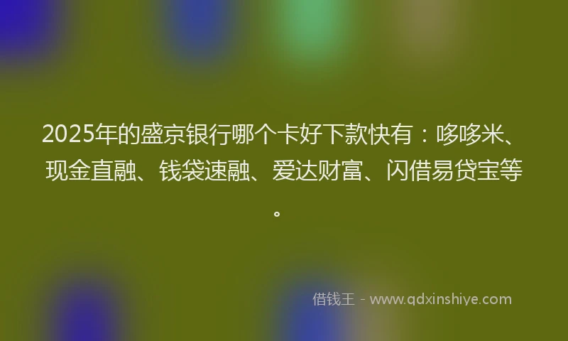 2025年的盛京银行哪个卡好下款快有：哆哆米、现金直融、钱袋速融、爱达财富、闪借易贷宝等。
