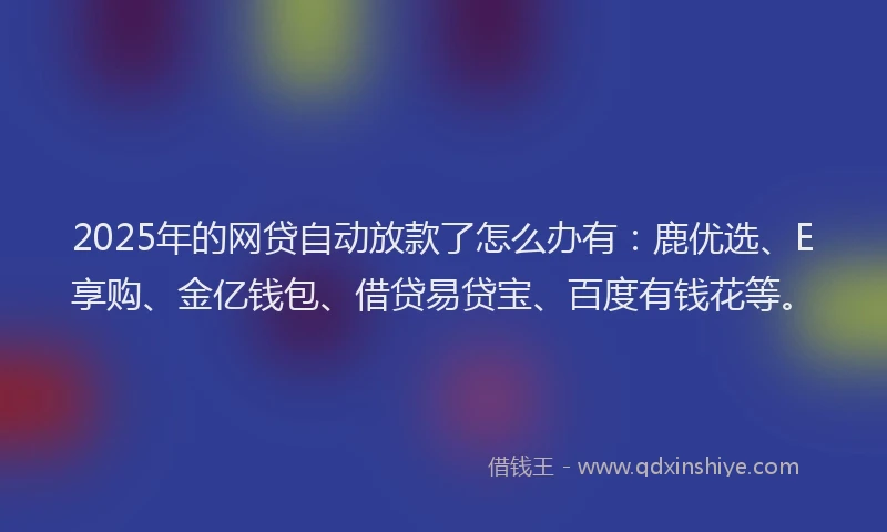 2025年的网贷自动放款了怎么办有：鹿优选、E享购、金亿钱包、借贷易贷宝、百度有钱花等。