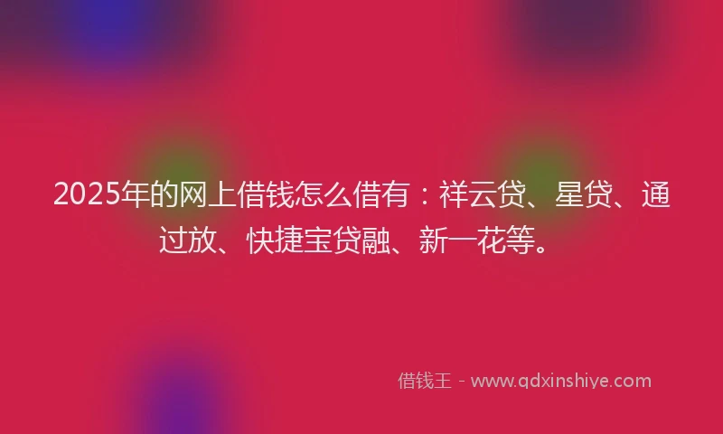 2025年的网上借钱怎么借有：祥云贷、星贷、通过放、快捷宝贷融、新一花等。