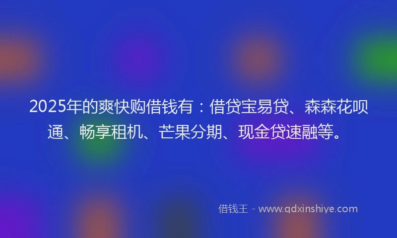 2025年的爽快购借钱有：借贷宝易贷、森森花呗通、畅享租机、芒果分期、现金贷速融等。