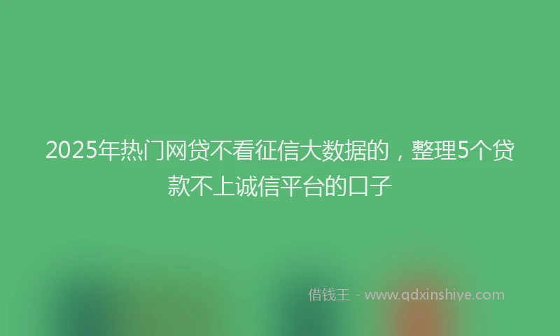 2025年热门网贷不看征信大数据的，整理5个贷款不上诚信平台的口子