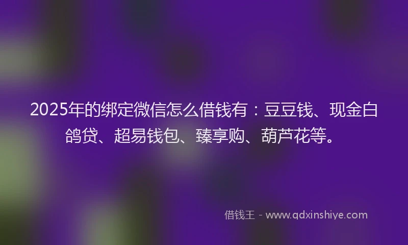 2025年的绑定微信怎么借钱有：豆豆钱、现金白鸽贷、超易钱包、臻享购、葫芦花等。