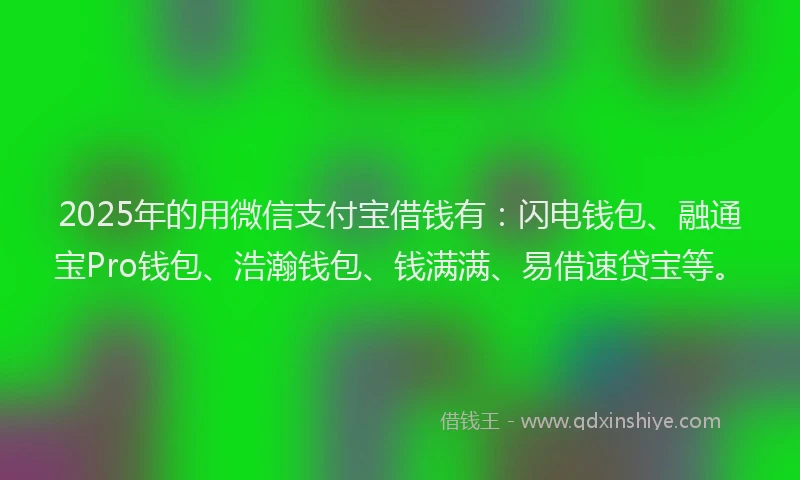 2025年的用微信支付宝借钱有：闪电钱包、融通宝Pro钱包、浩瀚钱包、钱满满、易借速贷宝等。