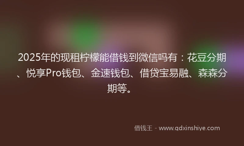 2025年的现租柠檬能借钱到微信吗有：花豆分期、悦享Pro钱包、金速钱包、借贷宝易融、森森分期等。
