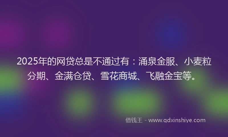 2025年的网贷总是不通过有:涌泉金服、小麦粒分期、金满仓贷、雪花商城、飞融金宝等。