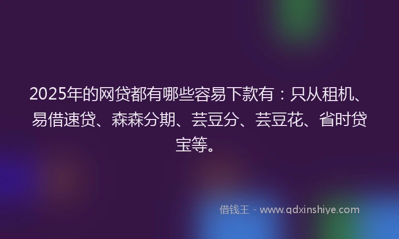 2025年的网贷都有哪些容易下款有：只从租机、易借速贷、森森分期、芸豆分、芸豆花、省时贷宝等。