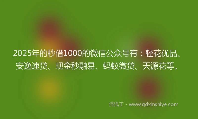 2025年的秒借1000的微信公众号有:轻花优品、安逸速贷、现金秒融易、蚂蚁微贷、天源花等。