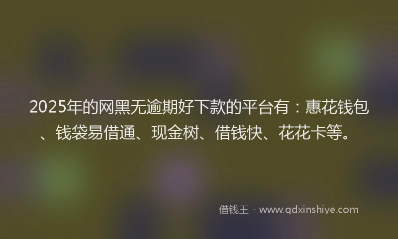 2025年的网黑无逾期好下款的平台有：惠花钱包、钱袋易借通、现金树、借钱快、花花卡等。