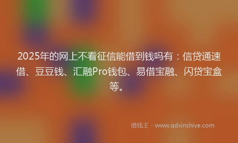 2025年的网上不看征信能借到钱吗有：信贷通速借、豆豆钱、汇融Pro钱包、易借宝融、闪贷宝盒等。