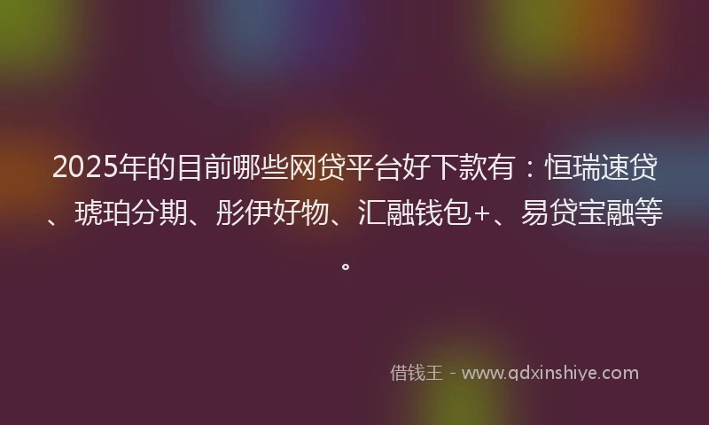 2025年的目前哪些网贷平台好下款有：恒瑞速贷、琥珀分期、彤伊好物、汇融钱包+、易贷宝融等。