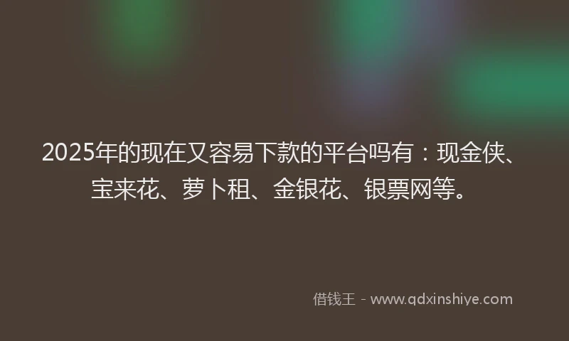 2025年的现在又容易下款的平台吗有:现金侠、宝来花、萝卜租、金银花、银票网等。