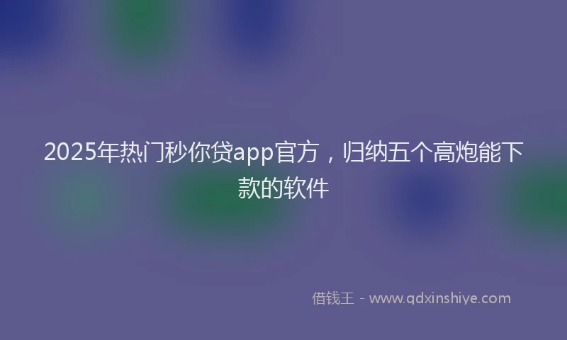 2025年热门秒你贷app官方，归纳五个高炮能下款的软件