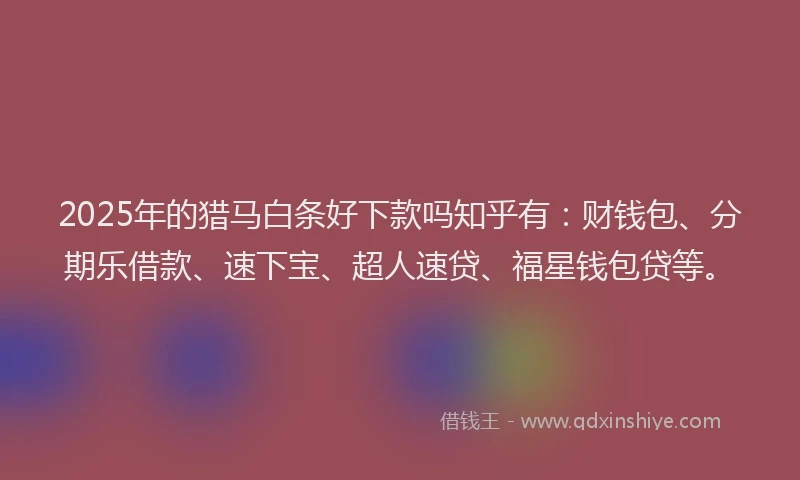 2025年的猎马白条好下款吗知乎有：财钱包、分期乐借款、速下宝、超人速贷、福星钱包贷等。