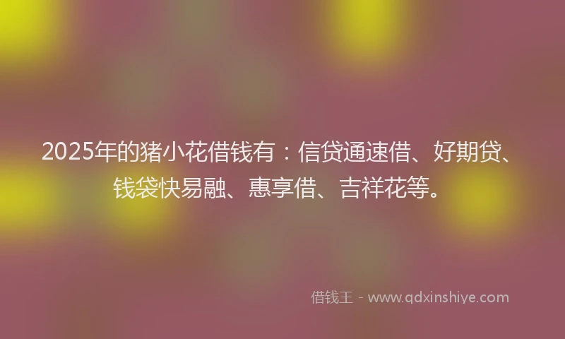 2025年的猪小花借钱有：信贷通速借、好期贷、钱袋快易融、惠享借、吉祥花等。