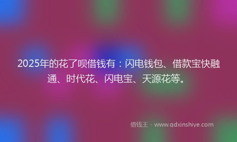 2025年的花了呗借钱有:闪电钱包、借款宝快融通、时代花、闪电宝、天源花等。