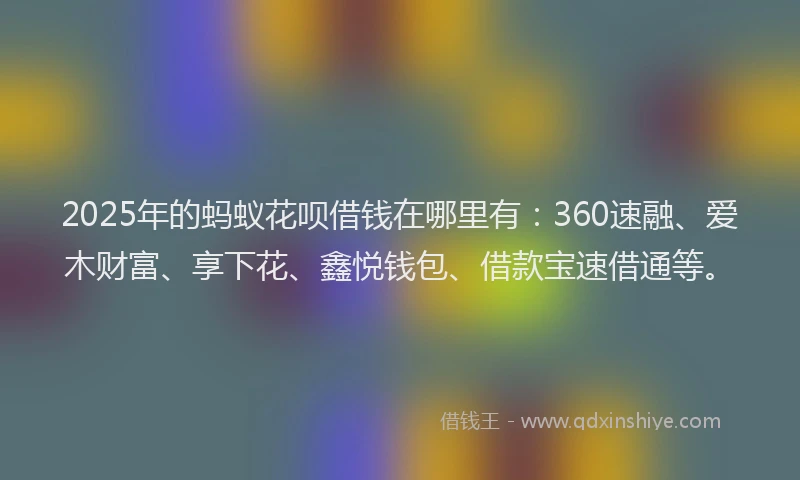 2025年的蚂蚁花呗借钱在哪里有：360速融、爱木财富、享下花、鑫悦钱包、借款宝速借通等。