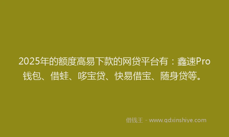 2025年的额度高易下款的网贷平台有：鑫速Pro钱包、借蛙、哆宝贷、快易借宝、随身贷等。