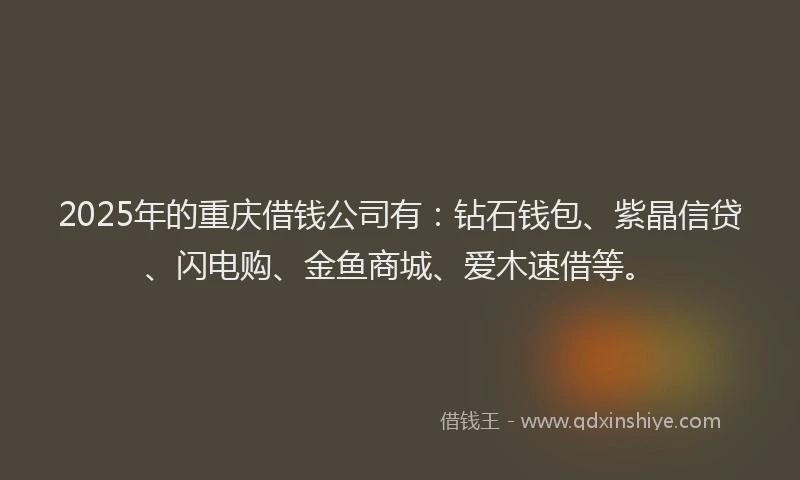 2025年的重庆借钱公司有：钻石钱包、紫晶信贷、闪电购、金鱼商城、爱木速借等。