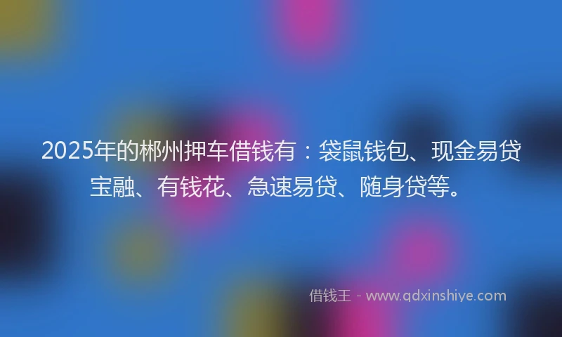 2025年的郴州押车借钱有：袋鼠钱包、现金易贷宝融、有钱花、急速易贷、随身贷等。