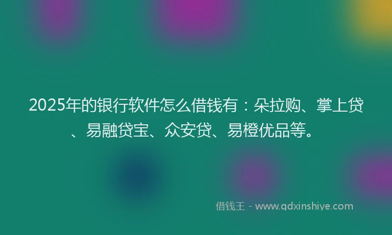 2025年的银行软件怎么借钱有：朵拉购、掌上贷、易融贷宝、众安贷、易橙优品等。