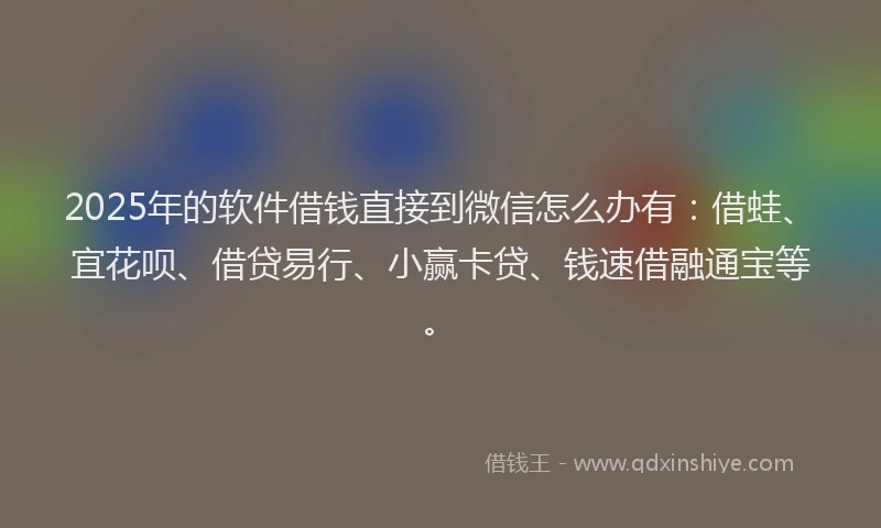 2025年的软件借钱直接到微信怎么办有:借蛙、宜花呗、借贷易行、小赢卡贷、钱速借融通宝等。