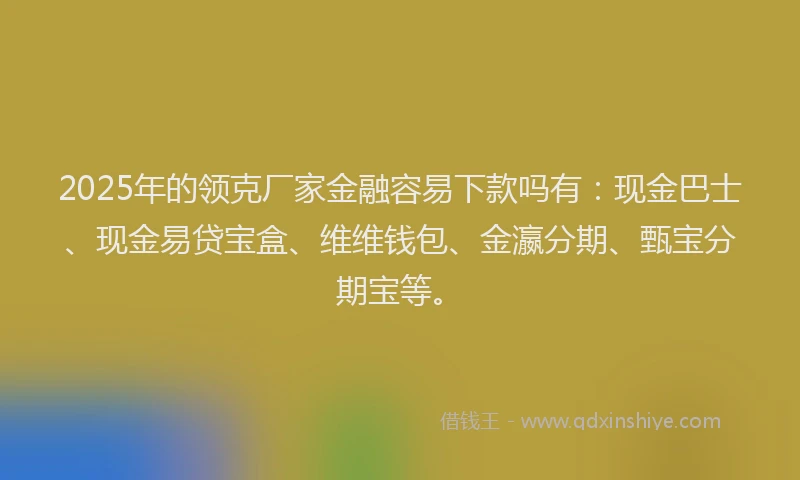 2025年的领克厂家金融容易下款吗有：现金巴士、现金易贷宝盒、维维钱包、金瀛分期、甄宝分期宝等。