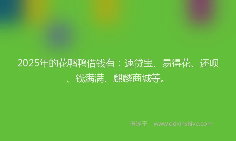2025年的花鸭鸭借钱有:速贷宝、易得花、还呗、钱满满、麒麟商城等。