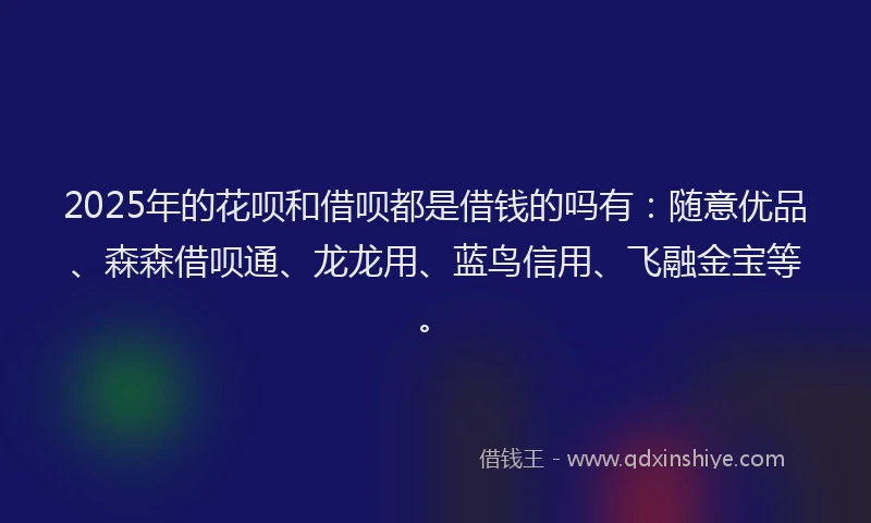 2025年的花呗和借呗都是借钱的吗有：随意优品、森森借呗通、龙龙用、蓝鸟信用、飞融金宝等。