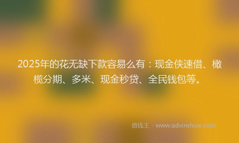 2025年的花无缺下款容易么有:现金侠速借、橄榄分期、多米、现金秒贷、全民钱包等。