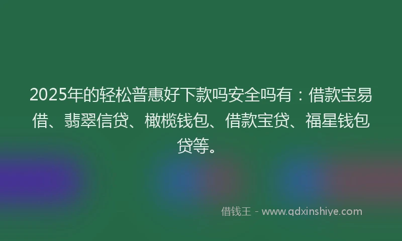2025年的轻松普惠好下款吗安全吗有:借款宝易借、翡翠信贷、橄榄钱包、借款宝贷、福星钱包贷等。