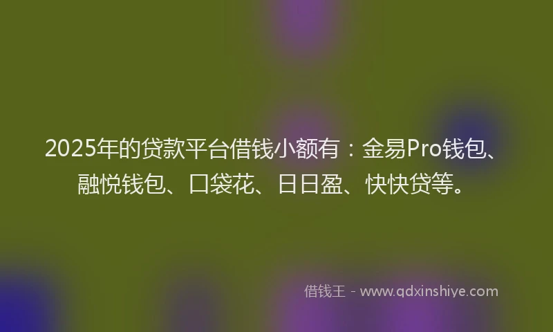 2025年的贷款平台借钱小额有:金易Pro钱包、融悦钱包、口袋花、日日盈、快快贷等。