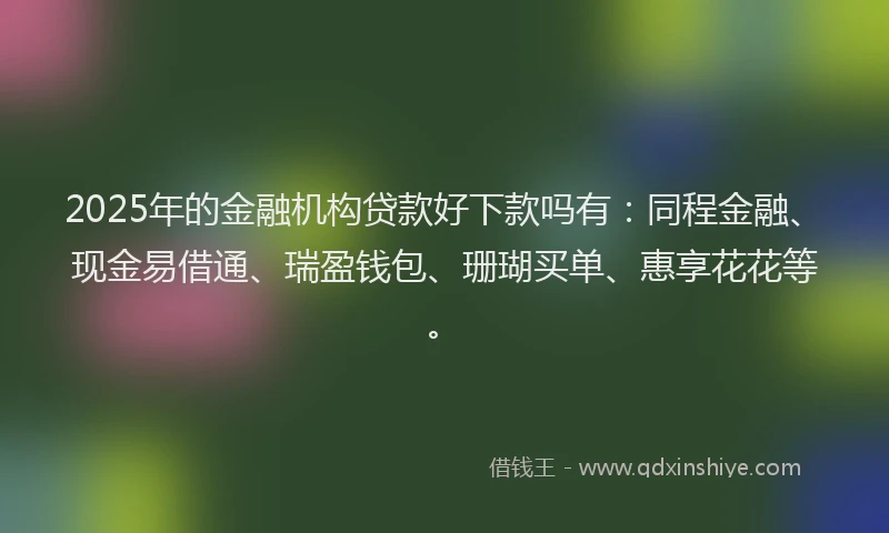2025年的金融机构贷款好下款吗有：同程金融、现金易借通、瑞盈钱包、珊瑚买单、惠享花花等。