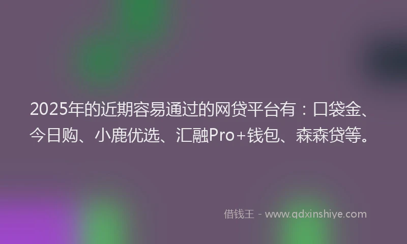 2025年的近期容易通过的网贷平台有：口袋金、今日购、小鹿优选、汇融Pro+钱包、森森贷等。