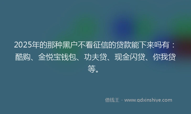 2025年的那种黑户不看征信的贷款能下来吗有:酷购、金悦宝钱包、功夫贷、现金闪贷、你我贷等。