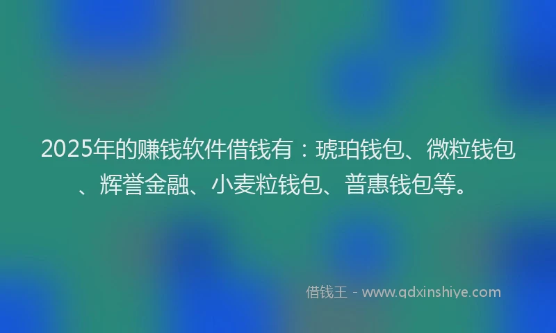 2025年的赚钱软件借钱有：琥珀钱包、微粒钱包、辉誉金融、小麦粒钱包、普惠钱包等。