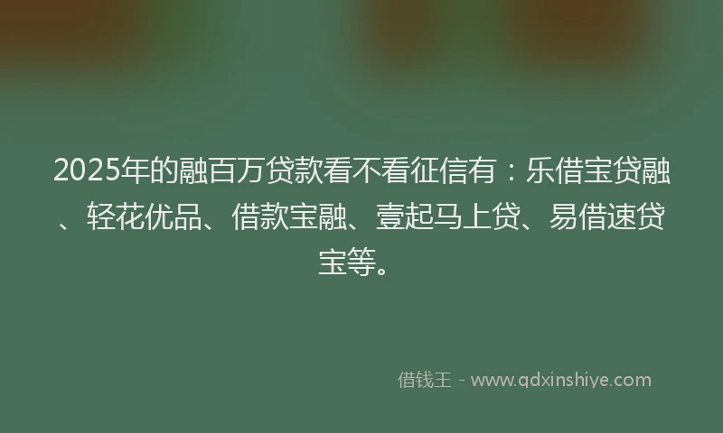 2025年的融百万贷款看不看征信有：乐借宝贷融、轻花优品、借款宝融、壹起马上贷、易借速贷宝等。